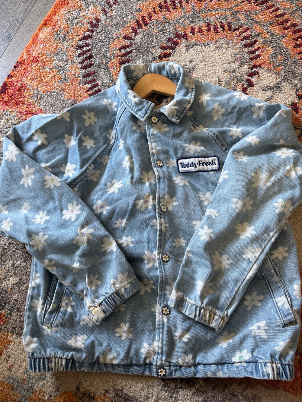Teddy Fresh Light Blue Daisy Print Denim Jacket - used condition